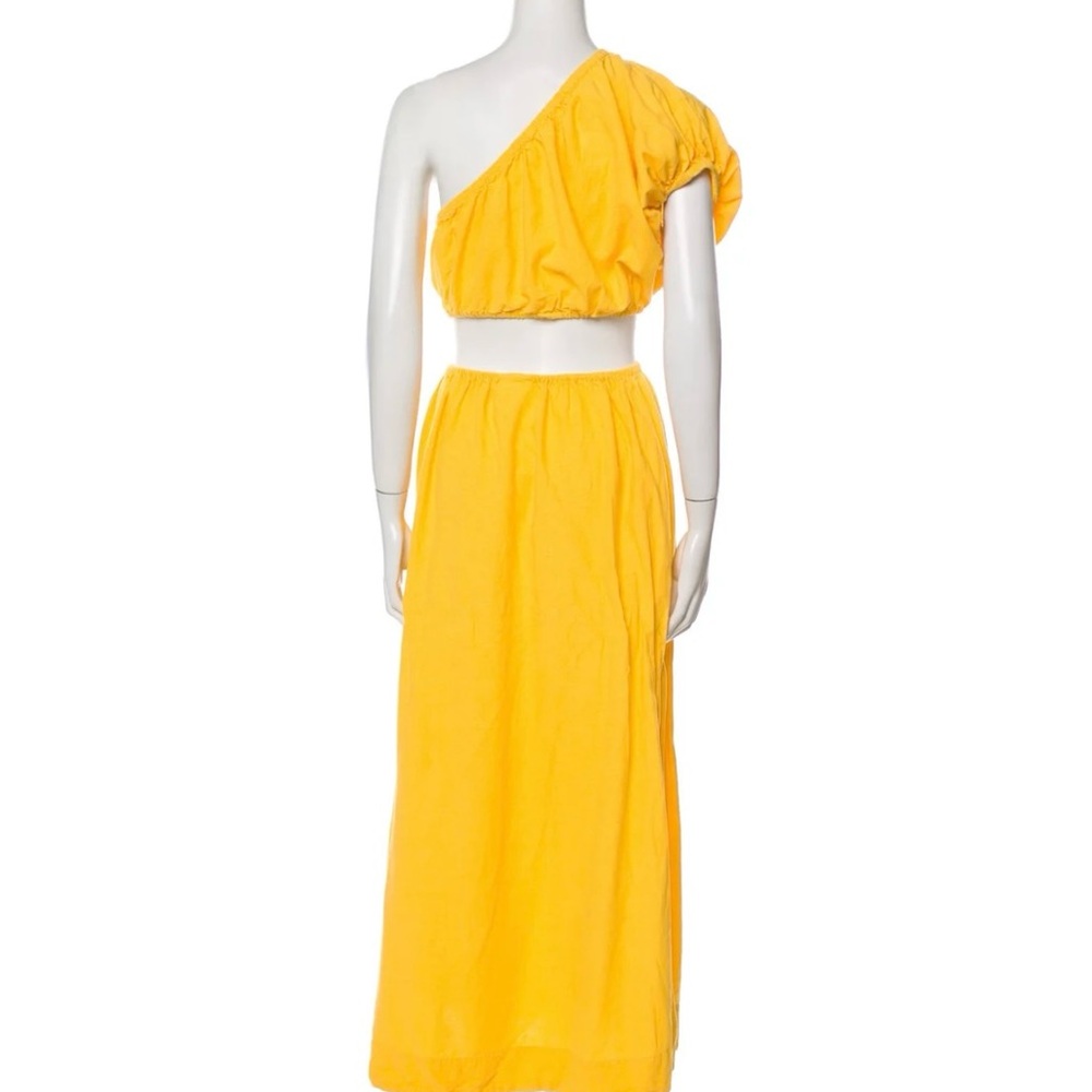 farm rio yellow open waist midi dress. xs